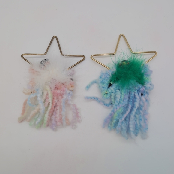 2 Native American Indigenous Crochet Angel Brass Star Ornaments - Picture 5 of 6